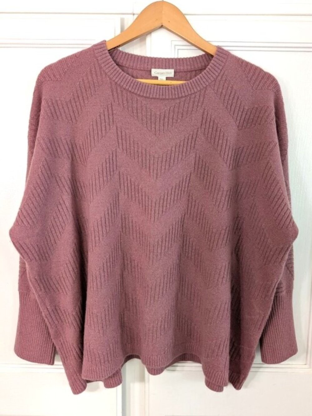 NWOT Garnet Hill Cashmere Blend Chevron Knit Crewneck Sweater in Dusty Mauve L